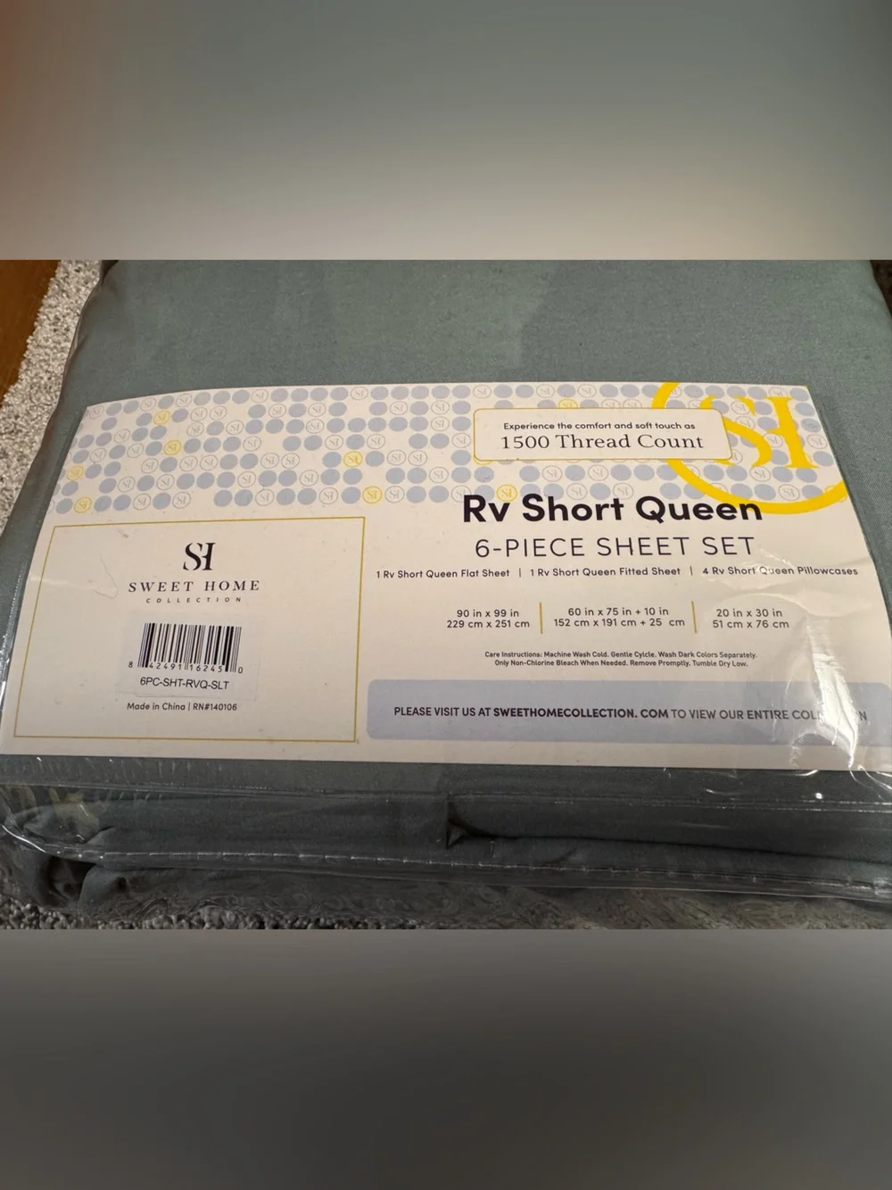Sweet Home Collection RV Short Queen 6-Piece Microfiber Sheet Set slate 1500TC